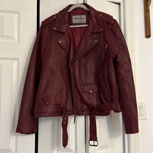 Red Leather Moto Biker Jacket